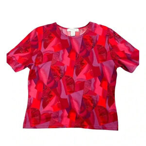 VTG Red Retro Top LARGE Shirt Short Sleeve 1990's Design Claudia D Women's